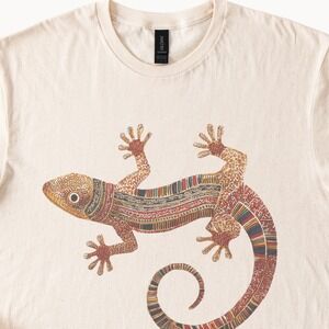 Ornate Lizard Graphic Tee Tribal Art Design Natural